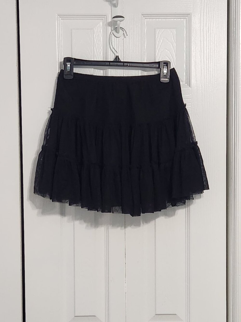 Crown Of Hearts Mini Skirt Size M Black Mesh Tiered Ruffle Y2K Goth
